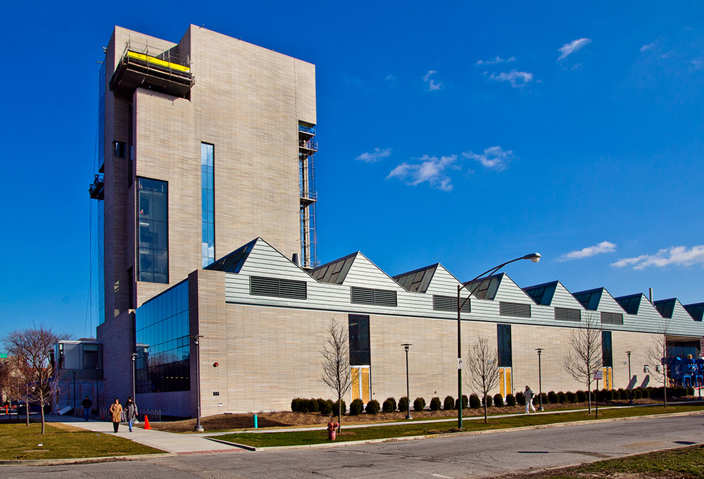 Logan Center For The Arts, limestone cladding, metal cladding, glass facade